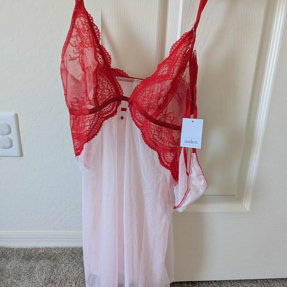 Auden Red and White Lace Chemise